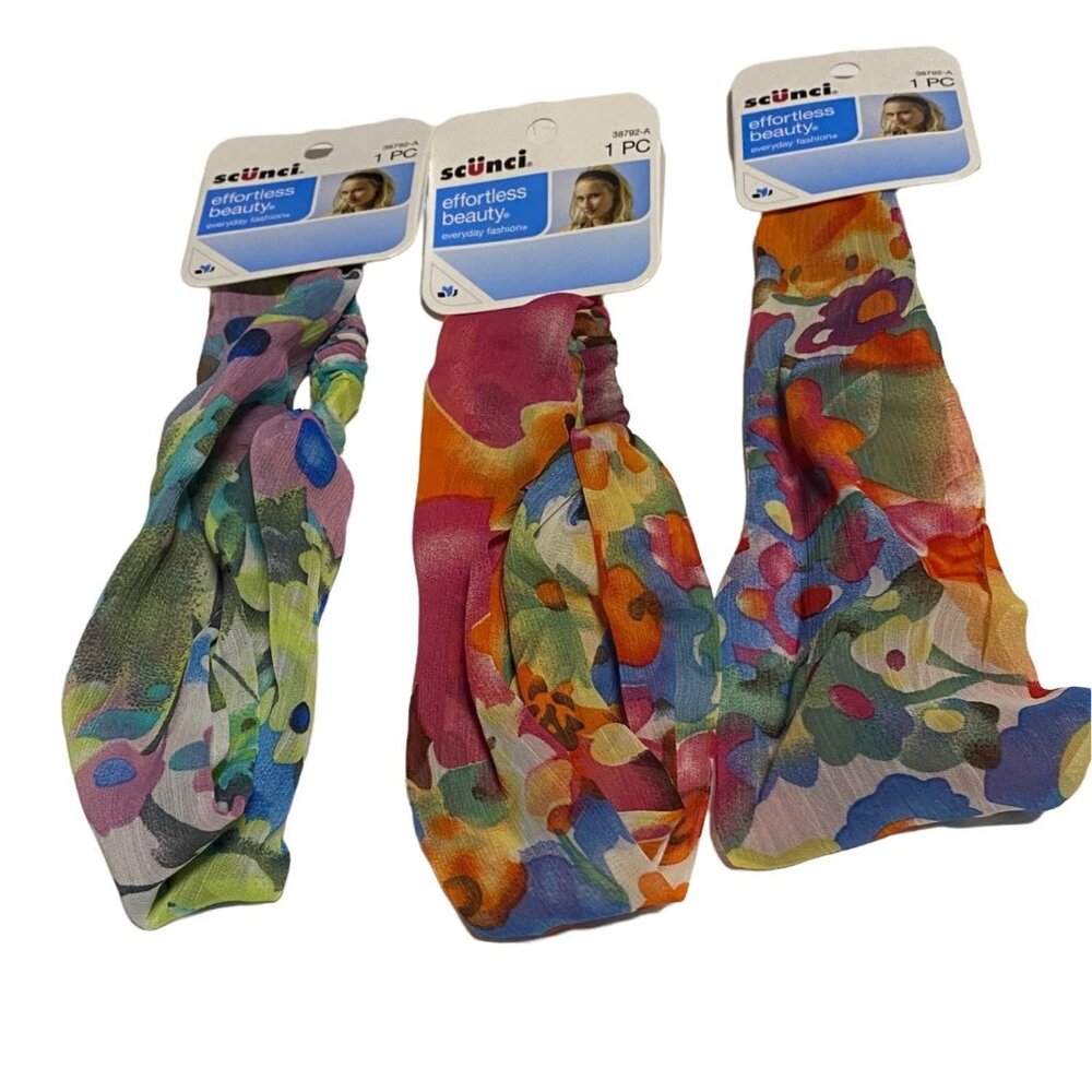 3pc‎ Scunci Effortless Beauty Hair Scarves Floral Multicolor Fashion Headwrap